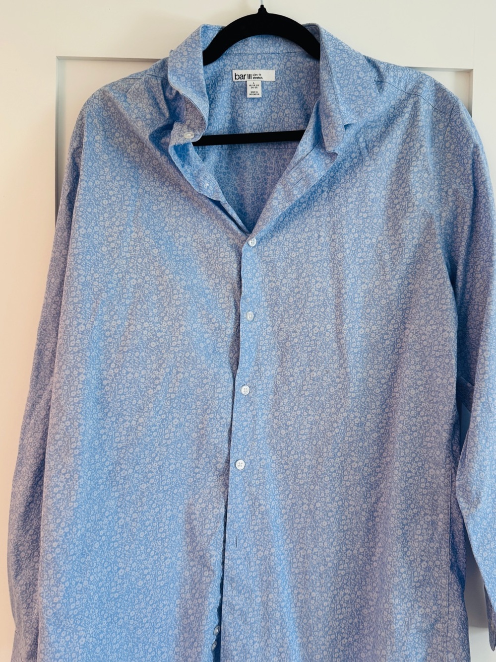 bar III Men's Light Blue Patterned Button-Up Shirt size L